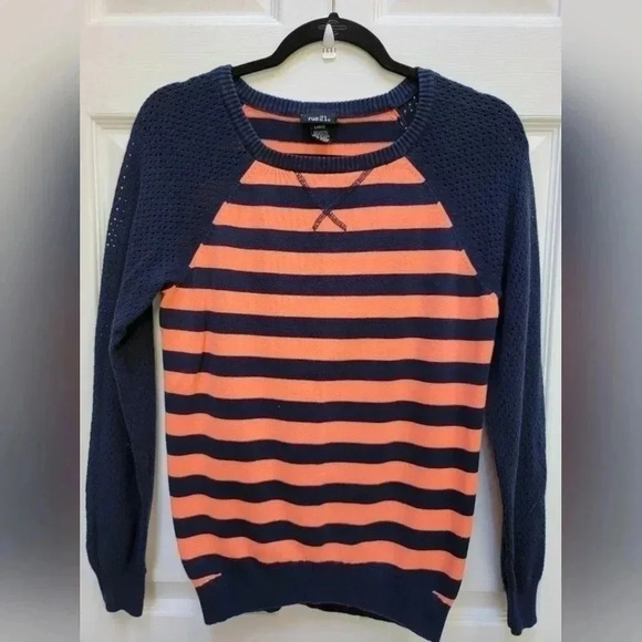 Rue 21 Orange & Navy Striped Sweater Large - Picture 1 of 3